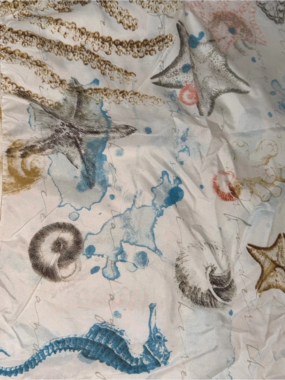 Coastal Starfish & Seahorse Quilt - White with Blue and Coral Accents
